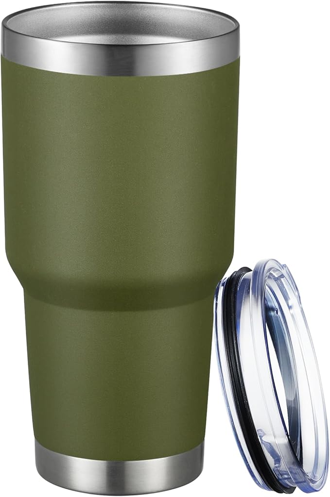 MEWAY 30oz Tumbler Double Wall Vacuum Insulated Travel Mug, Stainless Steel Tumbler with Lid, Durable Powder Coated Insulated Coffee Cup for Cold & Hot Drinks (Army Green,1 PACK)