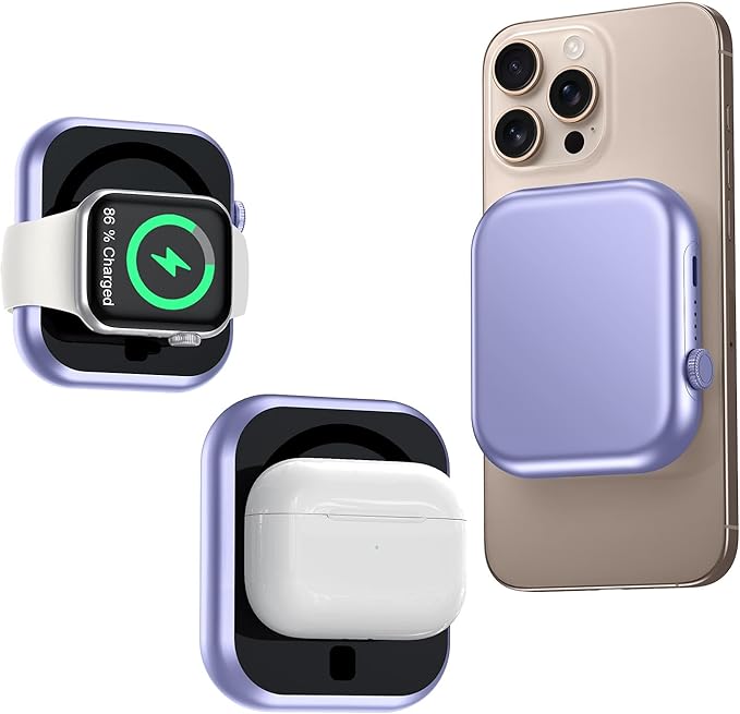 for MagSafe Battery Pack 10000mAh,3-in-1 Magnetic Power Bank,22.5W PD Fast Charging USB C in&Out Powerbank for iPhone 16/15/14/13/12,Apple Watch Series,Airpods