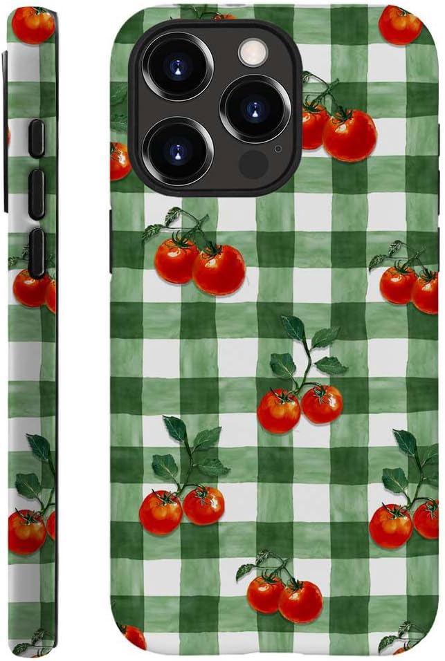 DAIZAG Case Compatible with for iPhone 15 Pro,Green Red Checkerboard Tomatoes Watercolor Phone Case for iPhone 15 Pro for Girl Women Boy Men