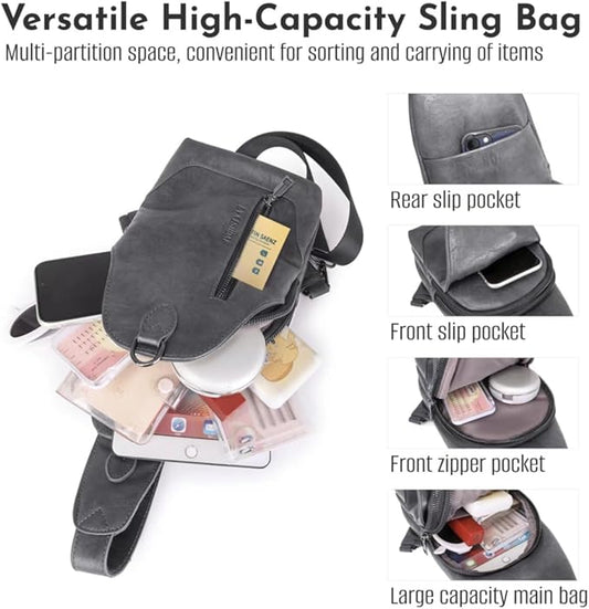 Small Sling Bag for Women - in Vegan Leather Versatile Fanny Pack, Crossbody Bags for Women with Adjustable Guitar Belt Suitable, Grey