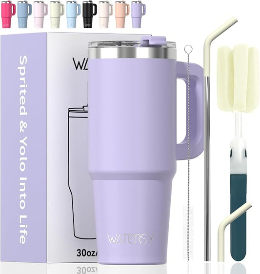20 oz Tumbler with Handle,Tumbler with Lid and Straw,Double Wall Insulated Cup Stainless Steel Travel Mug(Cold for 34 Hours),Water Bottle for Iced Tea,Coffee,Cold Beverages(Purple)
