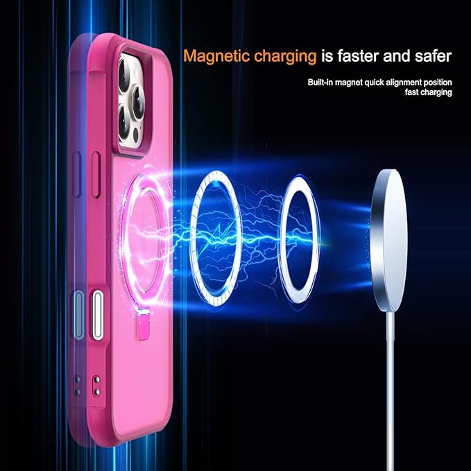 Compatible with iPhone 16 Pro Max Case with Invisible Magnetic O-Ring Stand Military-Grade Translucent Case for iPhone 16 ProMax 6.9" [Compatible with Mag-Safe][Great Grip Feeling], Rose