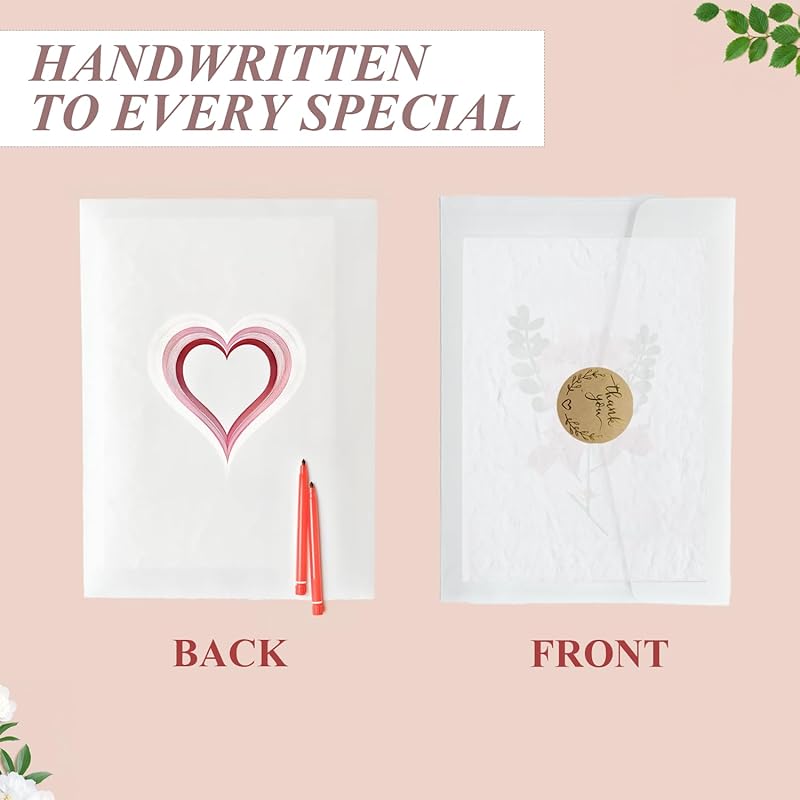 Handmade Real Flower Greeting Card with Transparent Envelopes, 4 * 6 inches, Minimalist Design, Perfect for Business, Weddings, Baby Showers,Birthday, Graduations & Thank you & Holiday & Gift