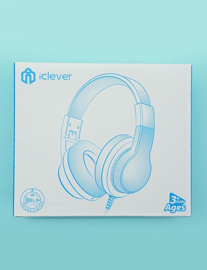iClever HS19 Kids Headphones with Microphone for School, Volume Limiter 74/85dBA, Over-Ear Girls Boys Headphones for Kids with Shareport, Foldable Wired for iPad/Travel (Black)