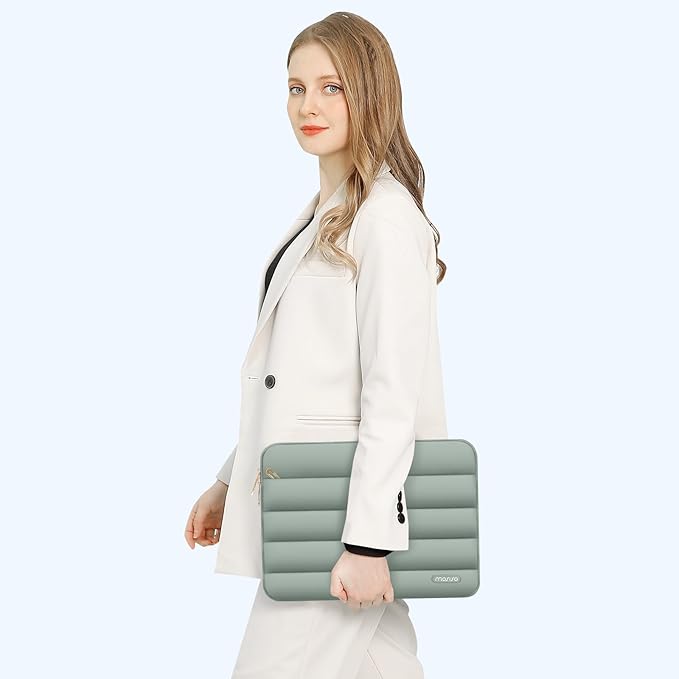 MOSISO 13.3 inch Laptop Case, 13-13.3 inch Puffy Laptop Sleeve Compatible with MacBook Air 13 13.6 M4 M3 M2 M1/Pro 13/Pro 14, HP Dell ASUS Lenovo,Polyester Horizontal Bag with Small Case,Antique Green