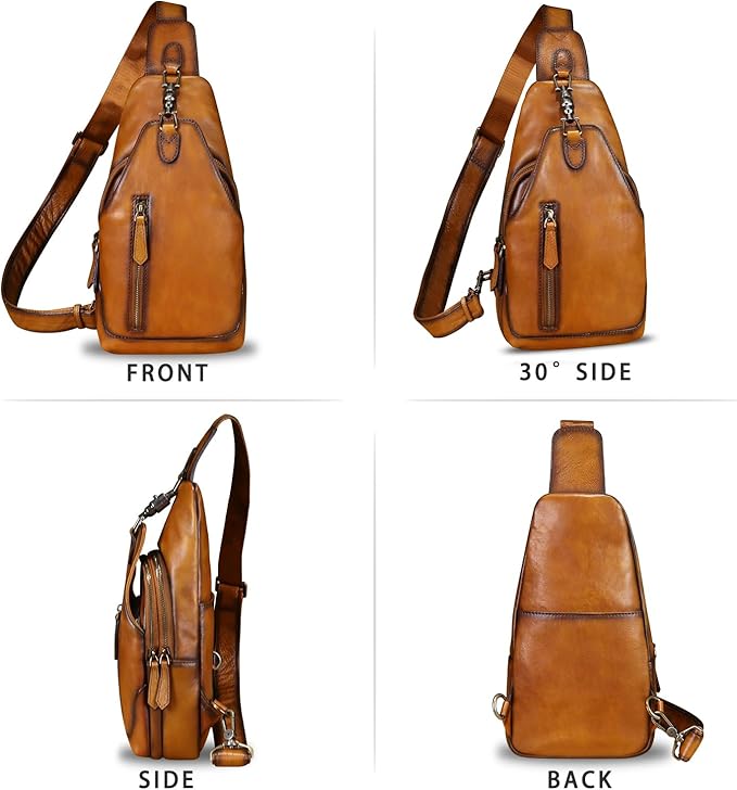 Genuine Leather Sling Bag for Men and Women Real Leather Shoulder Crossbody Bag Chest Bag Sling Backpack Purse