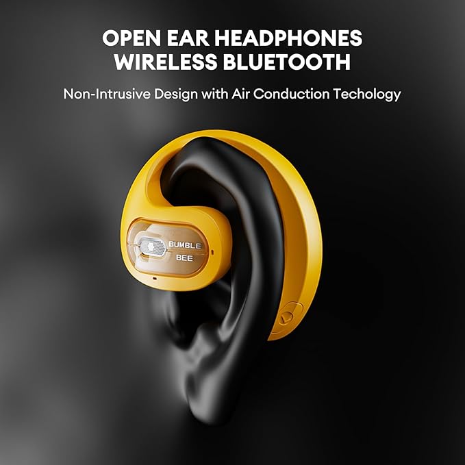TRANSFORMERS Open Ear Earbuds with Ear Hooks,Open Ear Headphone True Wireless Earbuds Over Ear Headphones Bluetooth 5.4 60H Play,IPX5 Waterproof for Work Fitness Running Yoga Gym, Yellow-Bumblebee