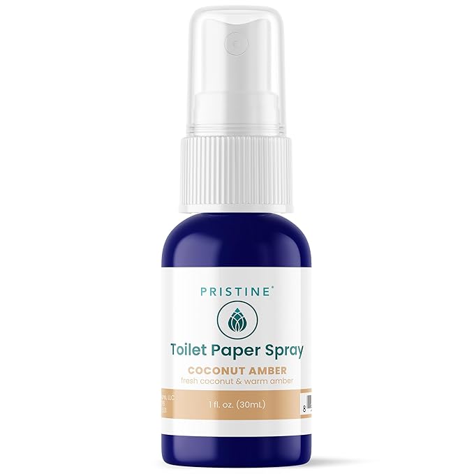 PRISTINE Toilet Paper Spray - As Seen on Shark Tank, More Natural Flushable Wet Wipes Alternative, Spray Toilet Paper to Create Flushable Wipe, Coconut Amber, 1 fl oz Travel Size