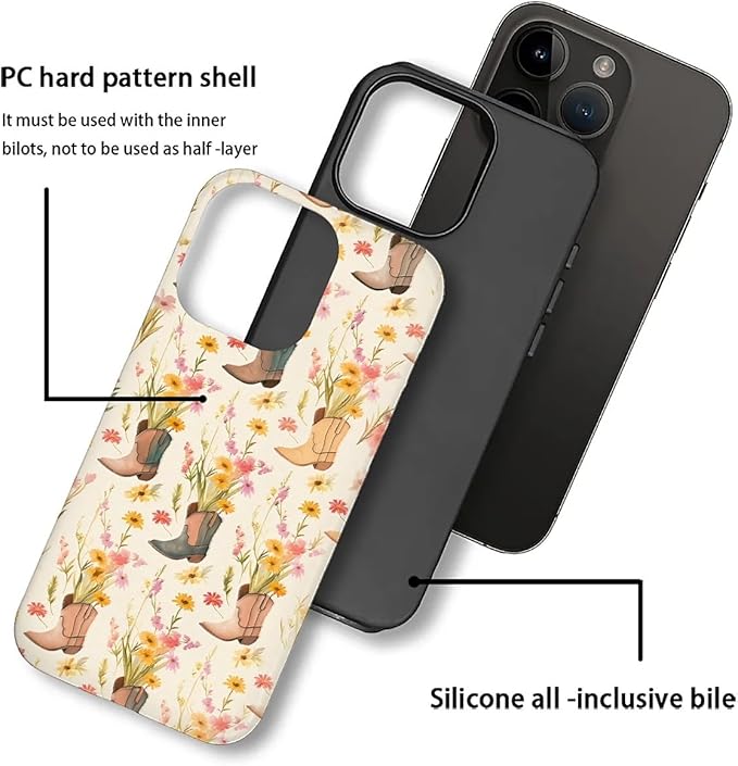 Case for iPhone 16 Pro,Western Cowgirl for Woman Men Full Body Protective Cover Shockproof 2 in 1 Silicone + Hard PC Case for iPhone 16 Pro