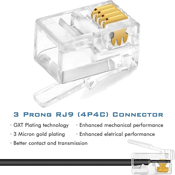 NECABLES 2Pack Phone Cord for Landline Telephone Handset Cord High Elastic Curly Coiled Phone Cable RJ9 4P4C Male to Male Black