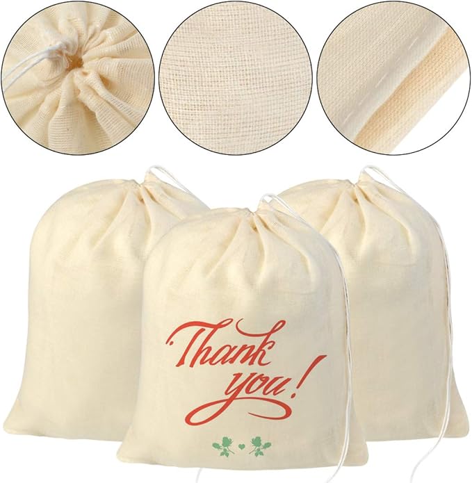 Tayfremn 100pcs Cotton Drawstring Bags, Reusable Muslin Bag Natural Cotton Bags with Drawstring Produce Bags Bulk Gift Bag Jewelry Pouch for Party Home Storage Wedding(6 by 7.9 inches)