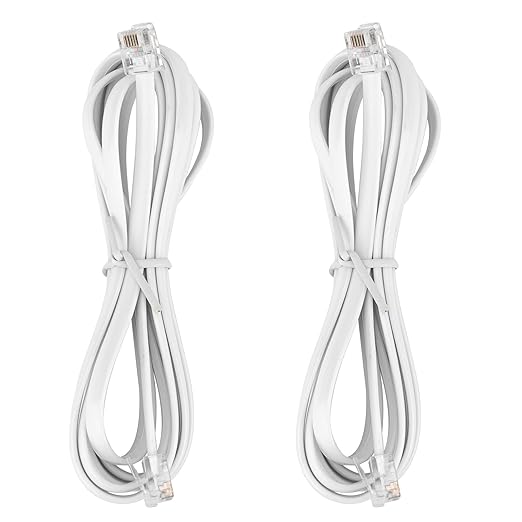 LanSenSu RJ12 Cable Phone Cord RJ12 6P6C Male to Male Straight Wired for Both Data and Voice Use - 2Pack (White, 6.6FT)