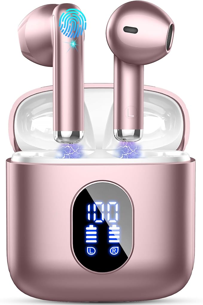 Wireless Earbuds Bluetooth 5.4 with 4 ENC Microphones, 30H Playtime USB-C Charging Case, Hi-Fi Stereo Sound, IP7 Waterproof & Ultra-Mini 3g Design for iPhone Android Gym Running, 2025 Upgraded