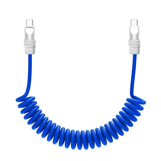 chubbycable Curly Chubby Retractable Fast Charging Cable 240W Coiled Charger Cord for Car Durable USB C Cable Compatible with iPhone 16/15 Series, Dark Blue, Type-C to Type-C, 1.3FT-2.3FT