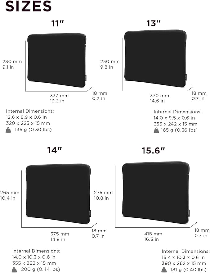 Lenovo Basic Laptop Sleeve 13 Inch Notebook/Tablet Compatible with MacBook Air/Pro Neoprene Material - Soft Fleece Lining - Zippered Top Opening - Black