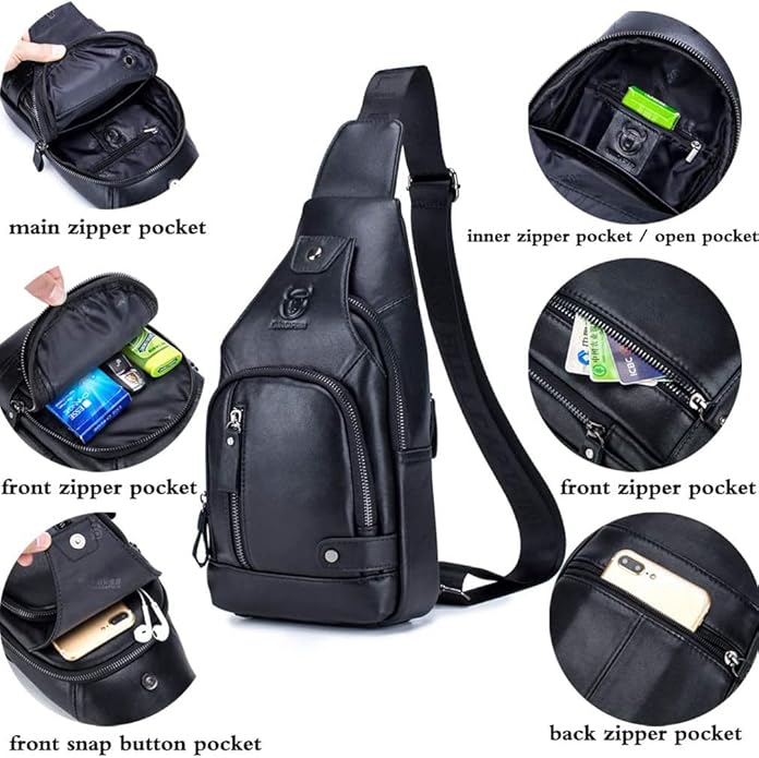 KPYWZER Vintage Leather Sling Bag Backpack for Men Crossbody Shoulder Chest Day Pack Backpacks