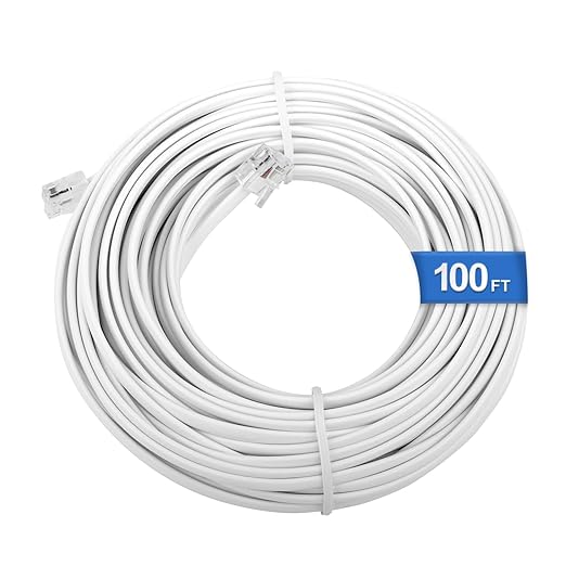 Uvital Phone Extension Line, 100 FT White Long Telephone Extension Line Cord Cable Wire,RJ11 6P4C Phone Cord for Home/Office