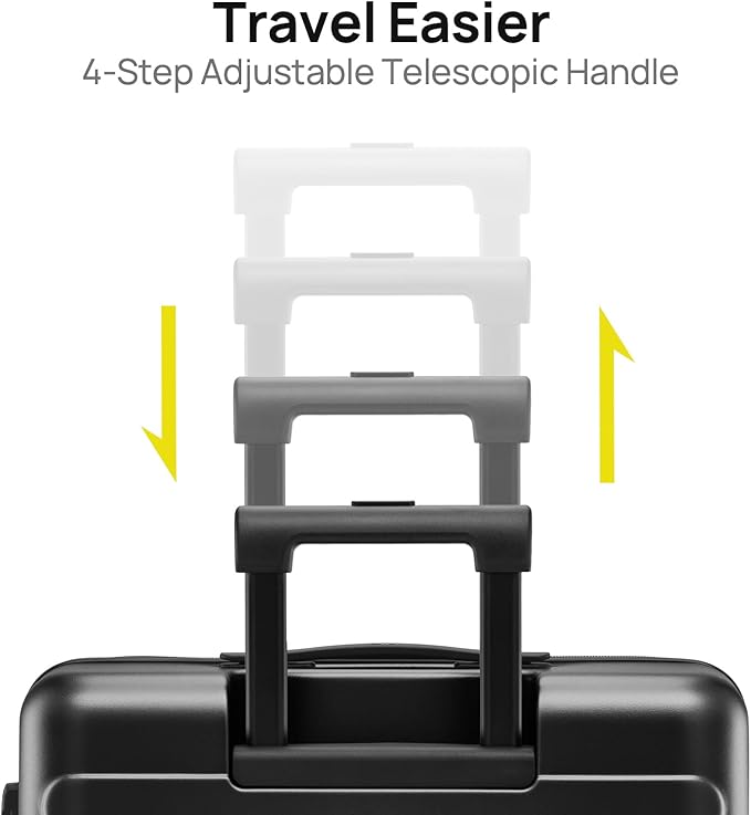 NINETYGO Carry On Luggage 22x14x9 Airline Approved, 20 Inch Luggage with Smooth Spinner Wheels, Lightweight, Hard Shell PC Suitcase Carry-On, Travel Luggage, TSA Approved (Black, Rhine Basic)