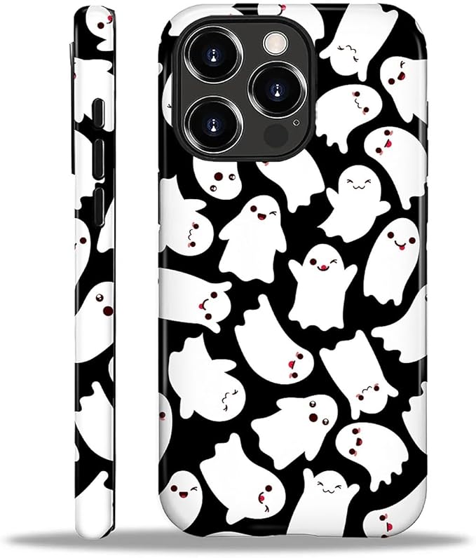 Case for iPhone 16 Pro Max Case,Halloween Ghosts Bats Design - Hybrid Dual Protection Silicone + Hard PC Shockproof Full Body Cover Slim Anti-Scratch Protective Case for Men Women