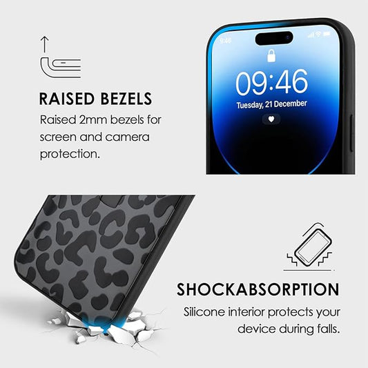 Compatible with iPhone 14 Pro Max Case with Finger Hand Strap Kickstand, Trendy Cool Leopard Cheetah Print Phone Case for Women Men, Full Camera Protection Shockproof Protective Cover, Black