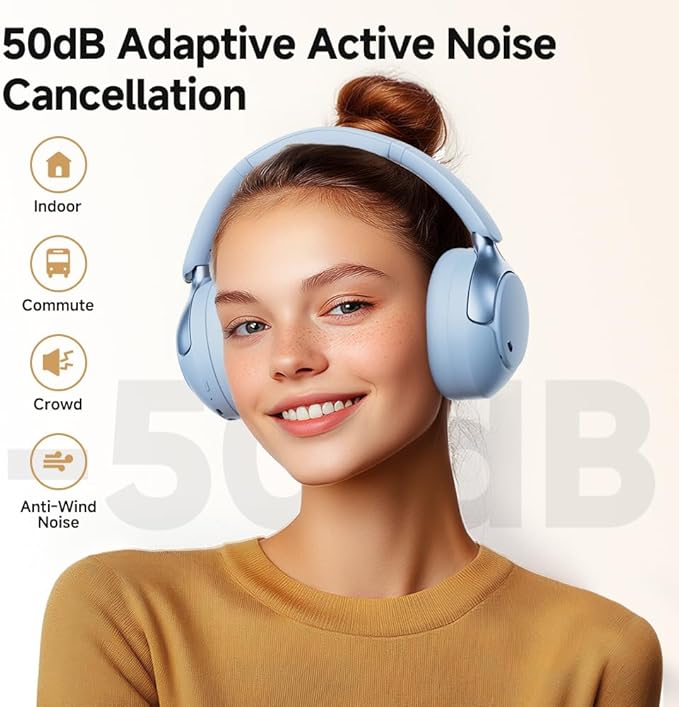 QCY H3 PRO Adaptive ANC Wireless Headphones Over Ear, 50dB Active Noise Cancellation with Multiple Modes, LDAC Hi-Res Wireless Audio, 55H Playtime, Custom EQ via App, Bluetooth 5.4