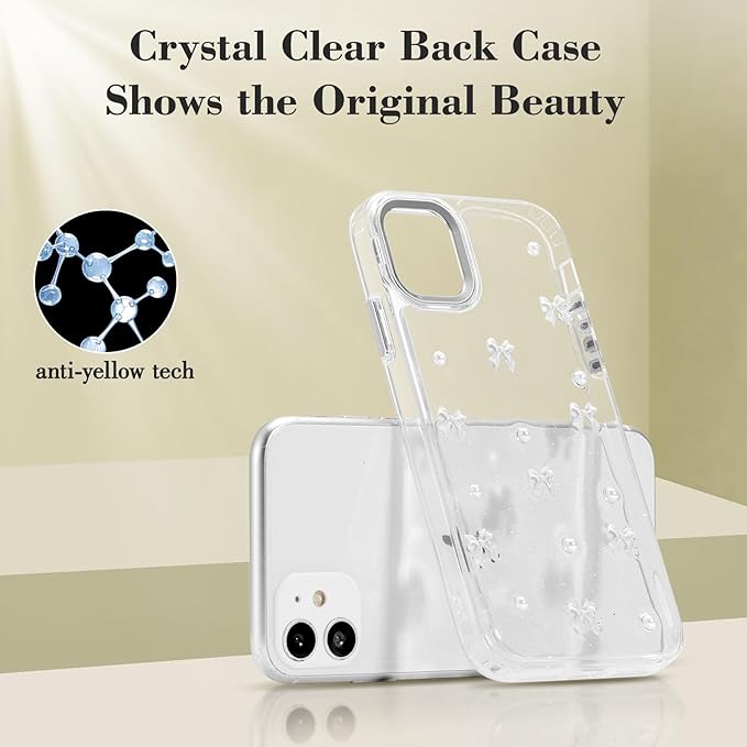 EYZUTAK Case for iPhone 11, Bling Glitter 3D Bowknot Phone Case Cute Sparkly Crystal Clear Bow Aesthetic Design Case Slim Soft Durable TPU Transparent Protective Cover for Women Girl - White Bow