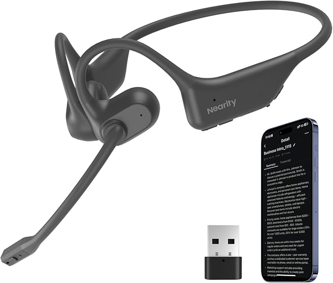 MemPod Pro 2S Voice Recorder Headset, Open Ear Bluetooth Headphones with Mic, ChatGPT Powered Transcribe & Summarize, Dongle, App Control, Support 97 Languages, for Lectures, Meetings, Calls