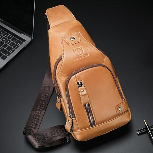 Sling Bag for Men Genuine Leather Chest Bag Crossbody Backpack Travel Hiking Outdoor Sports