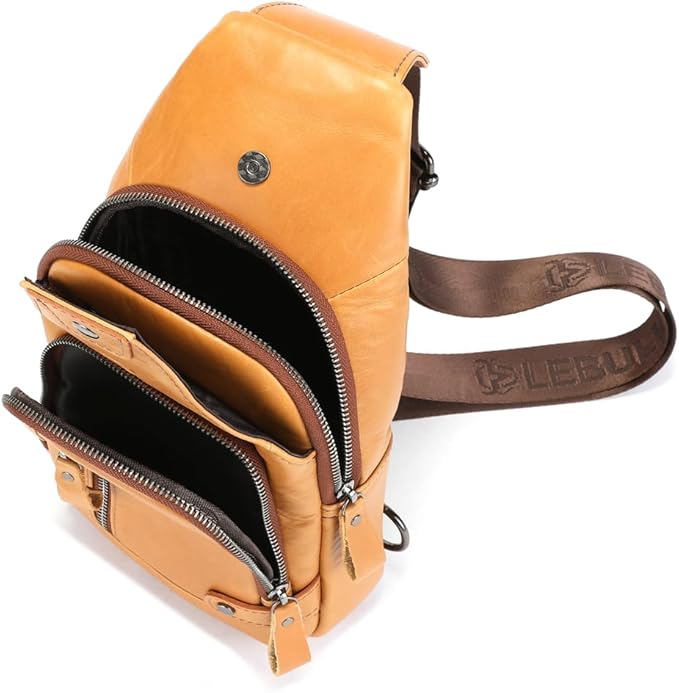 Sling Bag for Men Genuine Leather Chest Bag Crossbody Backpack Travel Hiking Outdoor Sports