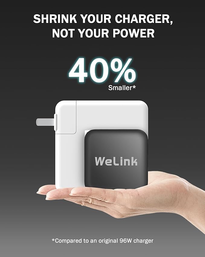 WeLink 100W USB C Charger, GaN PPS 3-Port Fast Compact Foldable USB C Charger Block for MacBook, iPad Pro, Galaxy S24, iPhone 16/15 and More