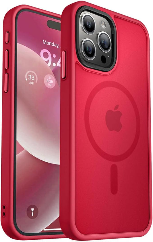 MOCCA Strong Magnetic for iPhone 15 Pro Max Case, [Compatible with Magsafe][13FT Military Drop Protection] Slim Translucent Matte Shockproof Case for iPhone 15 ProMax Case 6.7'', Red