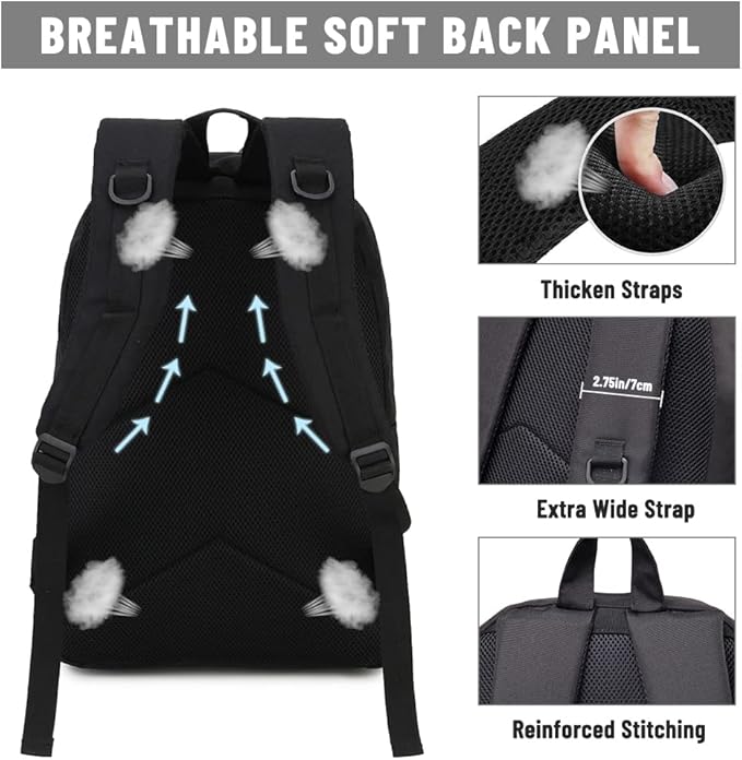 VASCHY Backpack for Men, Water-Resistant School Backpack Bookbag Schoolbag Teens Casual Daypack Work Black