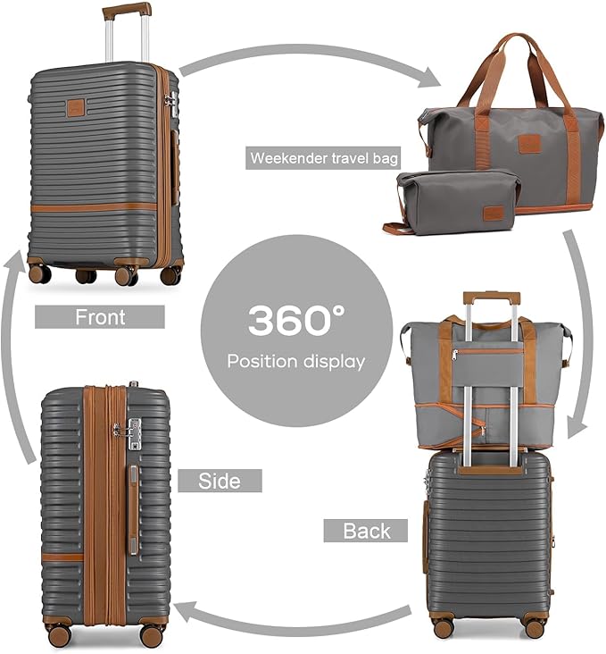 Joyway Expandable Luggage Sets 2 Piece Carry on and Check,Hardside Suitcase with Spinner Wheels and TSA Lock (Grey,13/20/24)