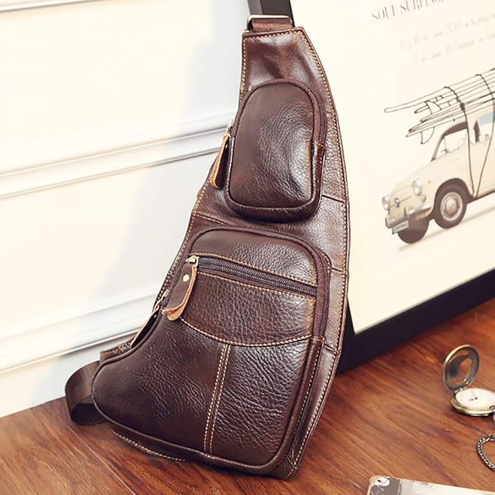 KPYWZER Vintage Leather Sling Bag Backpack for Men Crossbody Shoulder Chest DayPack Backpacks