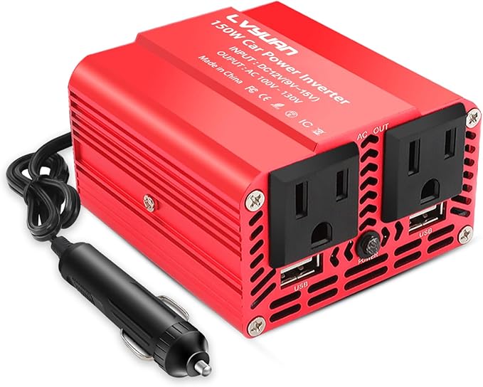 150W Power Inverter, LVYUAN Inverter 12V DC to 110V AC Car Plug in Adapter Outlet Dual 6.2A Charging USB Vehicle Converter for Phone, Laptops, Road Trip Charger