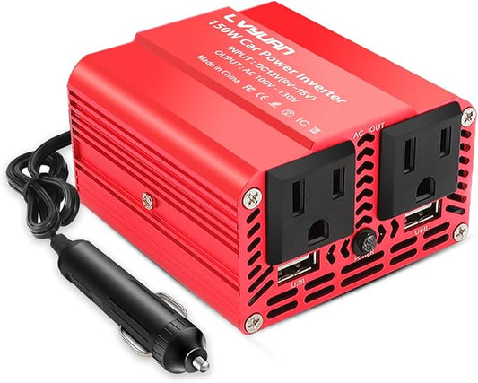 150W Power Inverter, LVYUAN Inverter 12V DC to 110V AC Car Plug in Adapter Outlet Dual 6.2A Charging USB Vehicle Converter for Phone, Laptops, Road Trip Charger