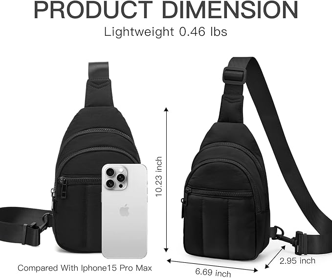 Quilted Puffer Crossbody Bags for Women Small Puffy Sling Bag Lightweight Cross Body Bubble Purse Shoulder Bag for Travel (Black)