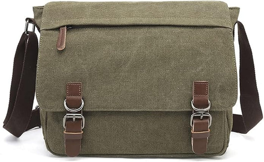 Sechunk Canvas Vintage Messenger Bag Shoulder bag Leather Large Travel Crossbody bags for men women 15inch Laptop