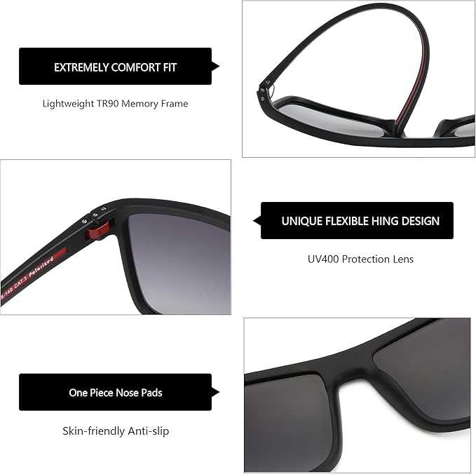 ZENOTTIC Polarized Sunglasses for Men Lightweight TR90 Frame UV400 Protection Square Sun Glasses