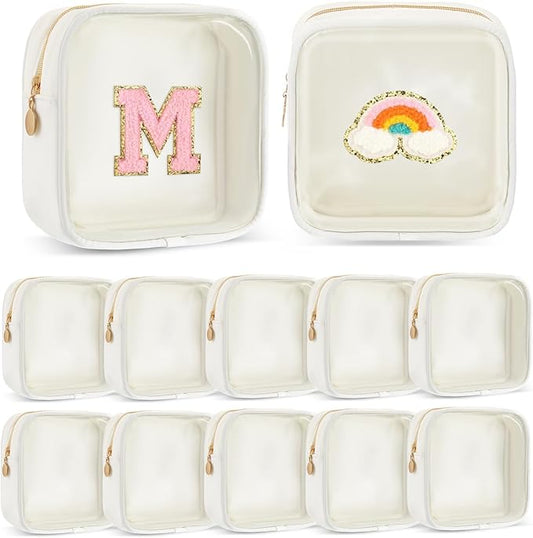 Kacctyen 12 Pcs Mini Makeup Bag Nylon Small Pouch for Purse Mini Square Nylon Pouch with Zipper Small Cosmetic Travel Makeup Bag Purse Organizer for Women (White Color,Translucent)