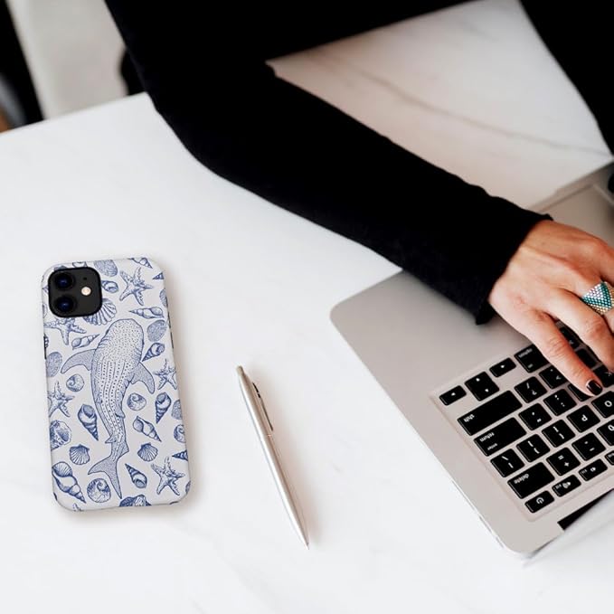 DAIZAG Case Compatible with iPhone 11,Fit Shockproof Cover for Women Girls,Blue Seashell Whale Shark Ocean