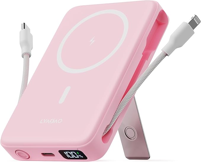 2025 Magnetic Battery Pack 16800mAh Mobile Power Bank, Portable Charger with Foldable Stand and Built-in Cable, 20W USB-C Fast Charging, Suitable for iPhone 17/16/15/14/13/12 Series