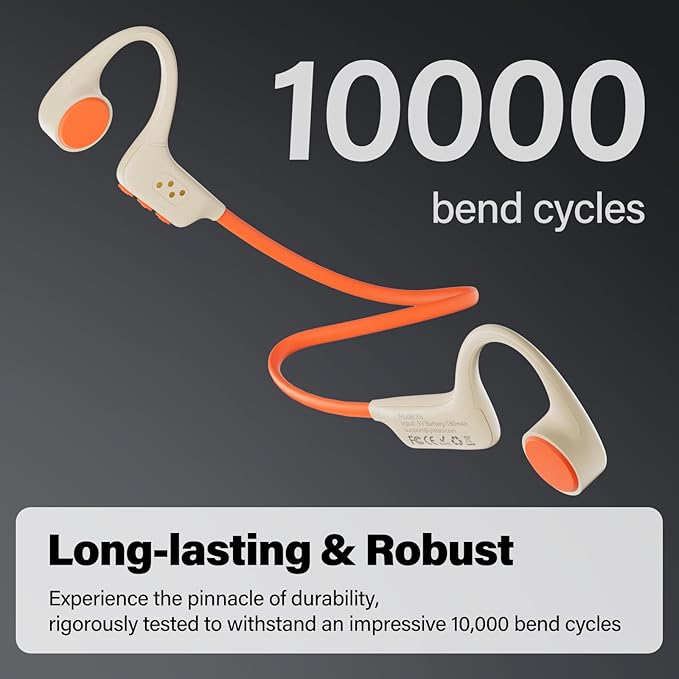 Bone Conduction Headphones, Open Ear Headphones Wireless Earphones, 32GB MP3, 8 Hours Playtime, Bluetooth 5.3, IP68 Waterproof Headphones for Running and Fitness Workout - Beige Orange