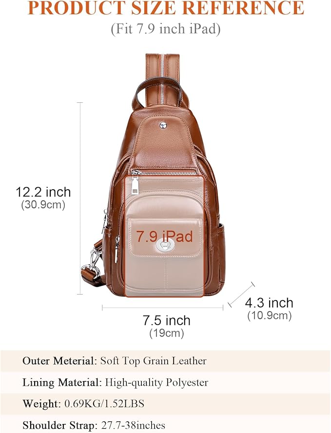 Over Earth Genuine Leather Sling Bag for Women Men Small Crossbody Purse Causal Hiking Chest Backpack (O212E Brown)