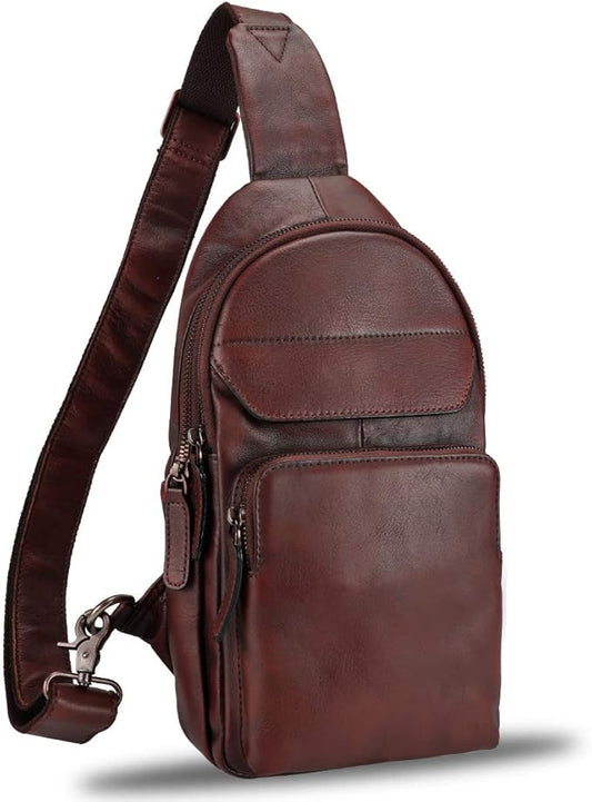 Genuine Leather Sling Bag for Man and Women Crossbody Purse Handmade Retro Shoulder Backpack Vintage Chest Bags