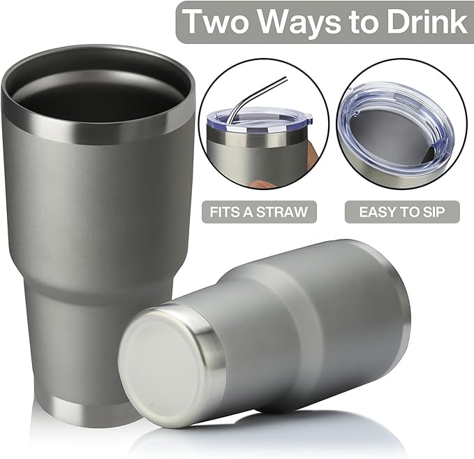 MEWAY 30oz Insulated Tumbler With Lids and Straws,Stainless Steel Double Vacuum Coffee Tumbler Cup, Brush, Durable Powder Coated Coffee Cup for Cold & Hot Drinks, Office, Travel(Cold Grey,12 PACK)