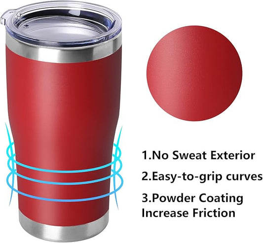 DOMICARE 20oz Tumbler with Lid Stainless Steel Tumblers Bulk, Double Wall Vacuum Insulated Coffee Travel Mug Powder Coated Tumbler, 4 Pack Red