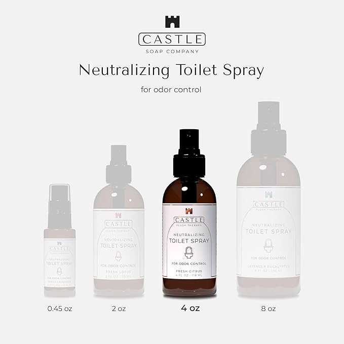 Castle Flush Therapy Neutralizing Toilet Spray | Odor Control: Mist Over The Water Surface, Go, Then Flush | Bathroom Freshening Spray | Neutralizes Odors at the Source | Fresh Citrus | 4 oz
