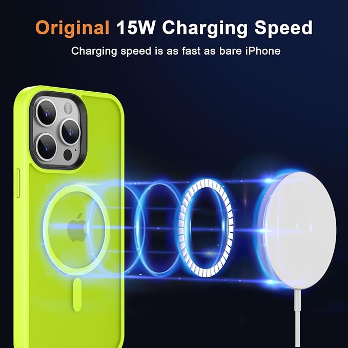 MOCCA Strong Magnetic for iPhone 14 Pro Max Case [Compatible with Magsafe] [10FT Military Grade Protective] Translucent Matte Slim Shockproof Case for iPhone 14 Pro Max 6.7"- Fluorescent Green