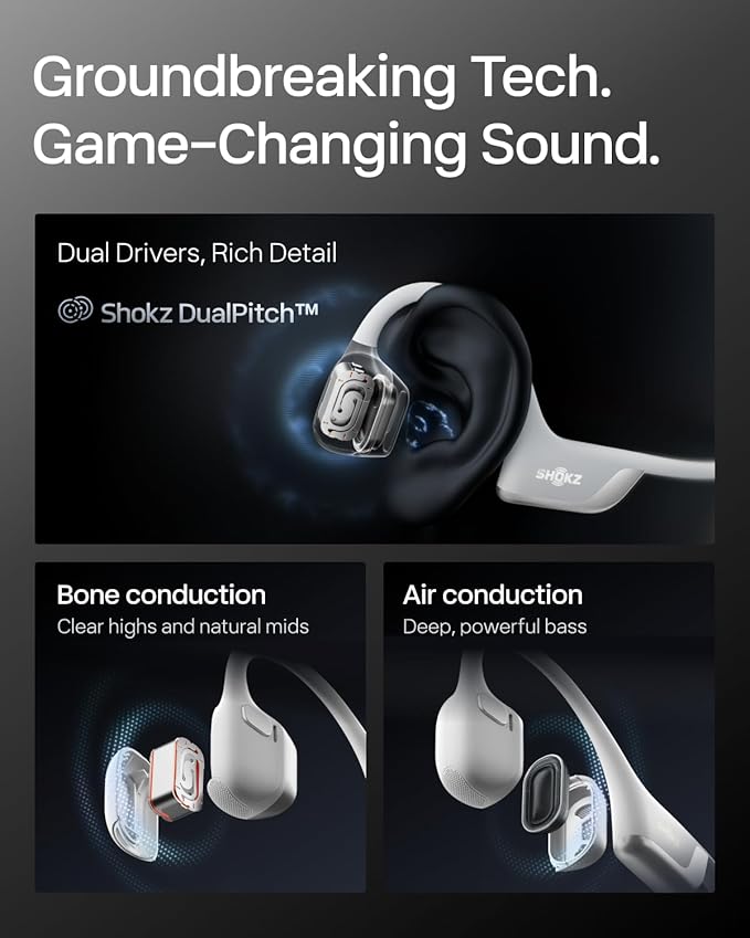 SHOKZ New OpenRun Pro 2 - Open-Ear, Bone Conduction Sport Headphones - with Reflective Strip - Sweat Resistant, Workout Headphones - Secure, Wireless, Comfortable Fit-Deep Bass and Smart Mic App